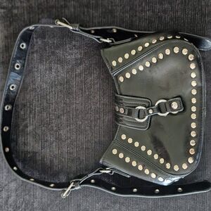 Studded Black Leather Shoulder Bag